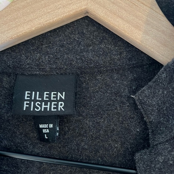Eileen Fisher | Lightweight Boiled 100% Wool High Collar Jacket Charcoal Large - Picture 4 of 8